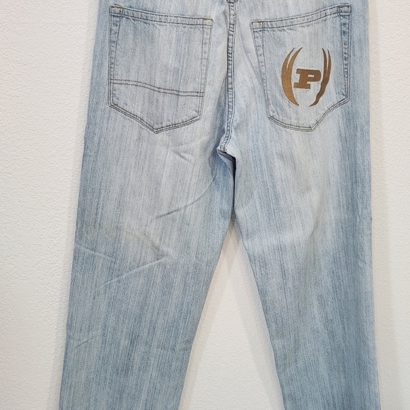 PHAT Farm Y2K Baggy Wide Pipe Leg Skater Light Blue Denim Mens Jeans 34x33 - Picture 8 of 13